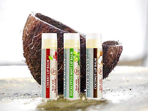COCONUT ORGANIC THERAPY FOR DRY AND CHAPPED LIPS- 84% ORGANIC - 3 FLAVOR PACK- SPF 15 SUN PROTECTION