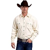 Stetson Men's Denim Snap Shirt – Long Sleeve Western Shirt With Turquoise Snaps & Embroidery, Blue, Small