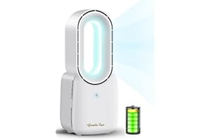 Misby Desk Fan, 11.8 Inch Portable Rechargeable Battery Powered Fan, 3 Speed Cooling Bladeless Fan, Table Fan With 5 Colors Led Light, Touch Control Small Fans For Bedroom Home, Office,Travel（White）