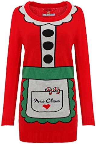 Ladies Christmas Mrs Claus - knitted Santa dress-Women Xmas Santa dress-Red-14-16