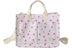 MCUVAEC Cherry Tote Bag for Women Canvas Patched Purse Cute Shoulder Bag Multi-Pocket Satchel Handbag for work travel