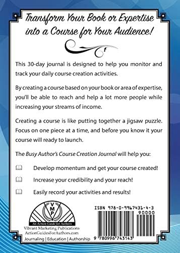 The Busy Author S Course Creation Journal A 30 Day Journal To Help You Track Your Activity And Results By Lansky D Vorah Amazon Ae