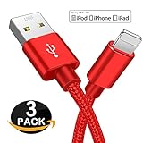 BESKIN Lightning Cable For Iphone, 3Pack 5ft/1.5M Charger Cable Nylon Braided For Lightning To USB Iphone Charger Cable Iphone 7/7 Plus/6/6s/6 Plus/5/5s/5c, Ipad, Ipod And More Red By BESKIN