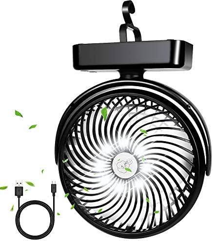 ポータブルバッテリーキャンプファン Ledランタン付き 安全 充電式5000mahバッテリー駆動usbデスクファンキット 吊り下げフック付き Rv オフィス用 緊急停止 ハリケーン テント車