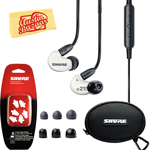 Shure SE215m+SPE Special Edition Sound Isolating Earphones Bundle with Remote Cable, Triple Flange Sleeves, Sleeve Fit Kit, Carrying Case, Polishing Cloth