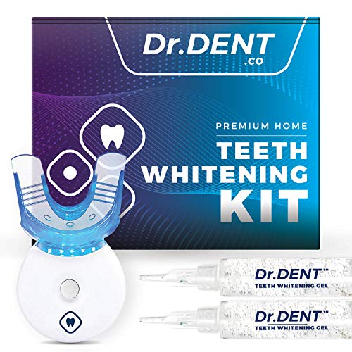 DrDent Premium Teeth Whitening Kit 35% CP | LED Light | (2) 5ml Whiten Gels | Removes Stains - Includes Mouth Tray & Shade Guide - Rapid & Effective Results - User-Friendly & Safe