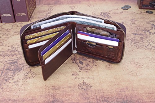 Admetus Men's Genuine Leather Short Zip-around Bifold Wallet (brown)