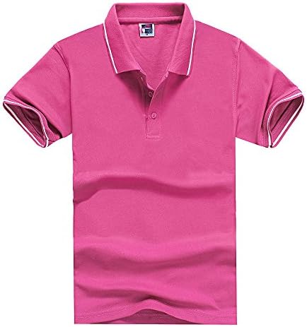 yichangdingao style Men's lapel cotton short-sleeved monochrome t-shirt Rose red Size XL