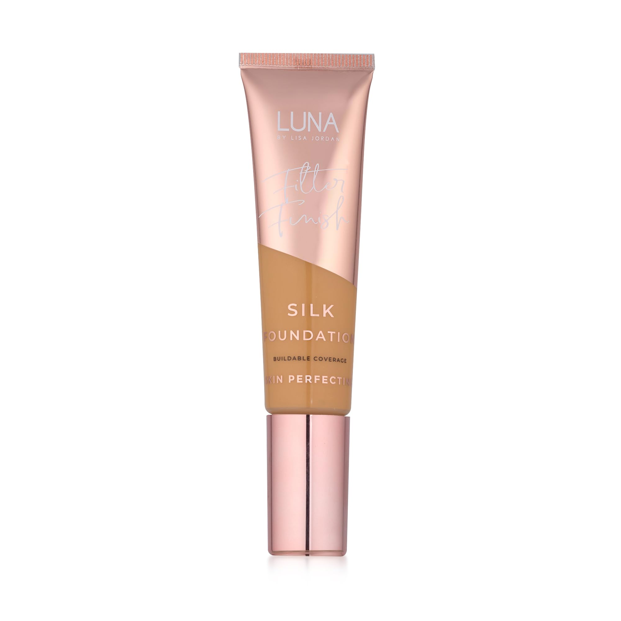 LUNA Silk Foundation in TAN PLUS Shade - Contains Hyaluronic Acid, Vitamin C & A, Aloe Vera, and Shea Butter - Brightening Dewy Foundation Makeup - Hydrating Cream Foundation for Dry Skin