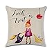 NKIPORU 4Pcs Happy Halloween Cotton Linen Pillow Cover Square Burlap Decorative Throw Pillowslip Cushion Cover with Bat Pumpkin Little Witch Element