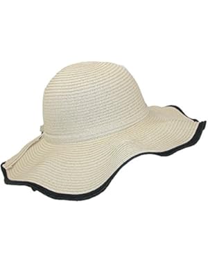 Women's Wavy Brim Straw Sun Hat with Straw Band and Tie