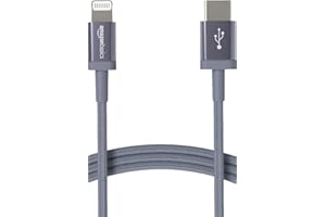 Amazon Basics Fast Charging USB-C to Lightning iPhone Charger Cable, Nylon Braided Cord, MFi Certified Compatible Charger for Apple iPhone 14 13 12 11 X Xs Pro, Pro Max, Plus, iPad, 6 Foot, Dark Gray