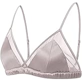 SilRiver Women's Satin Triangle Bralette Tops Silk Wirefree Bra mesh Cami Bra with Removable Pads