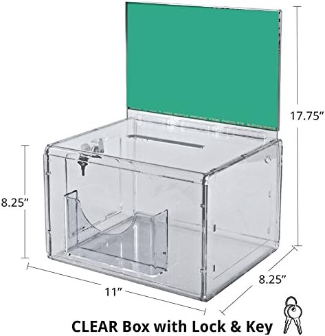 Styrene Clear Extra Large Suggestion Box 11W x 8.25D x 8.25H Inches with Sign