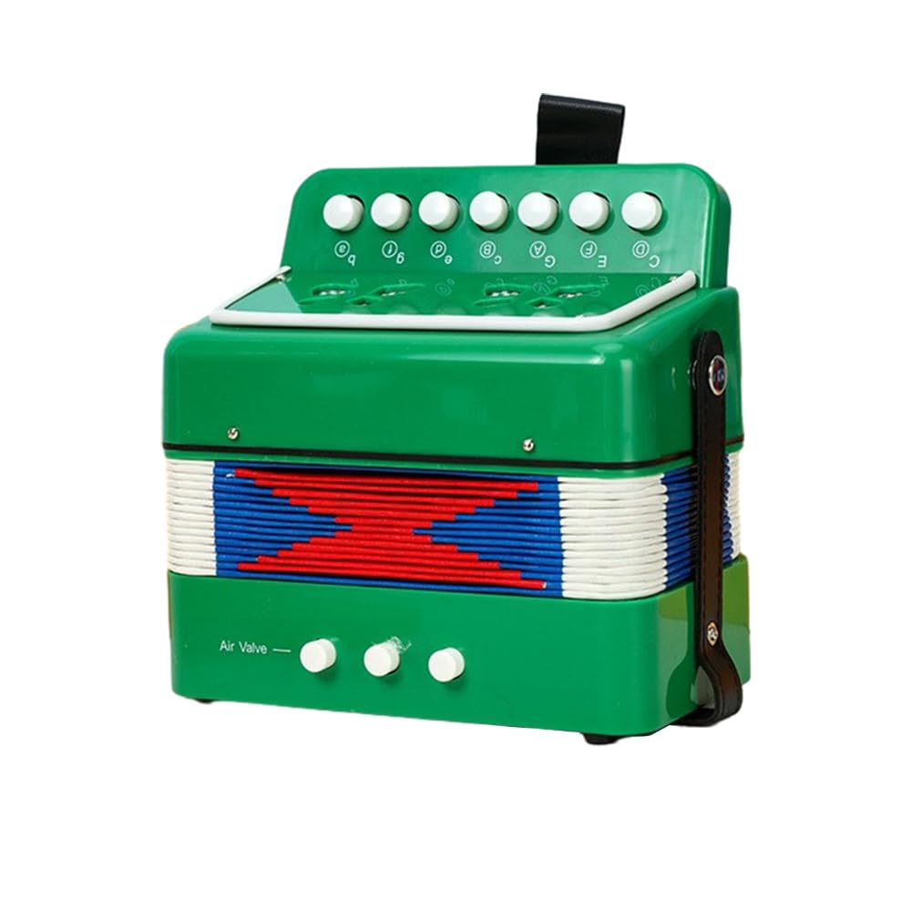 Btuty 7-key 2-bass Accordion ABS Material Musical Instrument for Beginners Lightweight Button Accordion Hand-eye Coordination Stage Performance (Green)