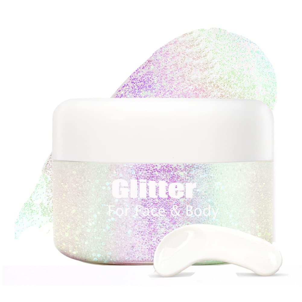 Holographic Body Glitter Gel, Biodegradable Face Glitter Gel Mermaid Liquid Eyeshadow Fine Glitter for Body, Face, Hair, Wedding Festival Glitter Long Lasting Sparkling 1.4 oz (#04)