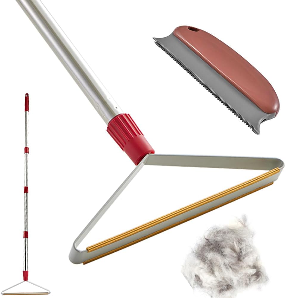 Upgrated Carpet Rake for Pet Hair Removal with Long Handle, 1 Mini Carpet Scraper Included, Carpets Brush Pet Hair Remover for Rug