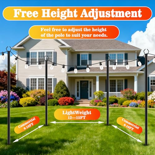 LETIANPAI 8 Pack String Light Poles,10 FT Metal Poles with Fork for Outdoor String Lights,Outdoor Light Poles with Fork,Poles/Post/Stand for Outside
