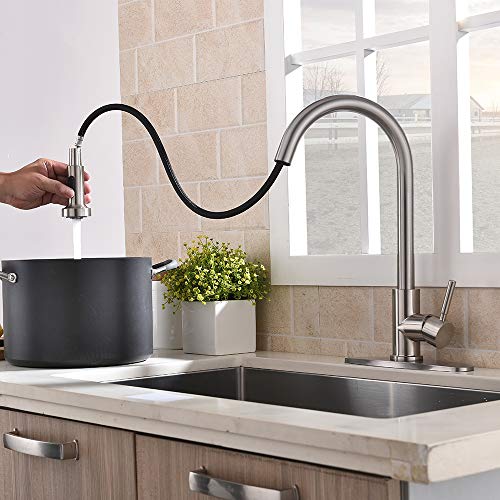VCCUCINE Commercial High Arc Stainless Steel Single Handle Pull Down Sprayer Brushed Nickel Kitchen Sink Faucet,Pull Out Kitchen Faucet with Escutcheon - Thumbnail 4