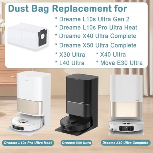 SpeHiate 10 Replacement Dust Bags for Dreame L10s Pro Ultra Heat/ L10s Ultra Gen 2/ X40 Ultra/ L40 Ultra/ X30 Ultra/ X50 Ultra Complete/Mova E30 Ultra Robot Vacuum Cleaner