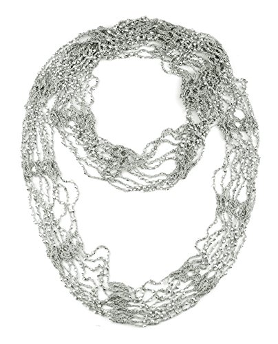 NYFASHION101 Silver-Tone Beaded Skinny Fishnet Infinity Loop Scarf - Silver