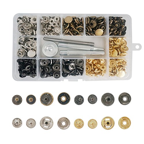 Gnognauq 100 Sets 4 Colors Snap Fasteners Snaps Button Press Studs with 4 Pieces Fixing Tools for Leather Craft, Rivets Replacement
