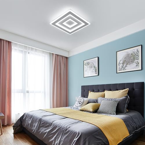 Comely Plafoniera LED Soffitto Quadrata Moderno, 52W 5850LM Lampada da Soffitto LED Moderna Acrilico, Lampadario LED Soffitto Bianco per Camera da Letto, Soggiorno Luce Bianca 6500K, 40cm