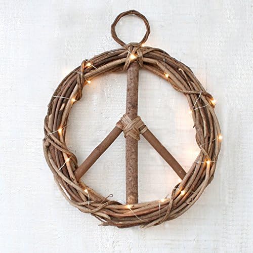 Peace Wreath with Fairy String Lights - Handcrafted