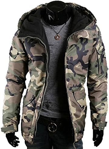 Spring Men's Hooded Camouflage Jacket Fashion Fleece Lightweight Coat Zipper Cotton