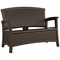 Suncast Elements Loveseat with Storage - Lightweight, Resin, All-Weather Outdoor Loveseat Chair - Wicker Patio Decor with Built in Storage Capacity up to 23 Gallons - Java