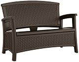 Suncast Elements Loveseat with Storage - Lightweight, Resin, All-Weather Outdoor Loveseat Chair - Wicker Patio Decor with Built in Storage Capacity up to 23 Gallons - Java