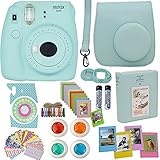 Fujifilm Instax Mini 9 Instant Camera Ice Blue + Blue Camera Case + Frames + Photo Album + 4 Color Filters and More Top Accessories Kit