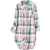 Shymay Women's Flannel Cotton Nightgown Button Down Nightshirt Long Sleeve Sleep Shirt Dress Sleepwear Pajama Top