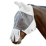 Derby Reflective Trim Fly Mask with Ears & Fringes and One Year Limited Warranty (Horse, White)