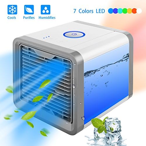 Personal Space Cooler 3-in-1 Evaporative Air Conditioner, Humidifier, Air Purifier. 3 Fan Speeds, 4 Foot Cooling Area. Portable for Bedroom, Work, Outdoors. USB or Conventional for Energy Savings By T