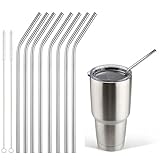 Accmor 18/8 Stainless Steel Straws, FDA-approved Durable Reusable 10.5inch Long Bend Drinking Straws Set of 8 – for 20 & 30OZ YETI RTIC OZARK TERVIS Cups - with 2 Cleaning Brushes