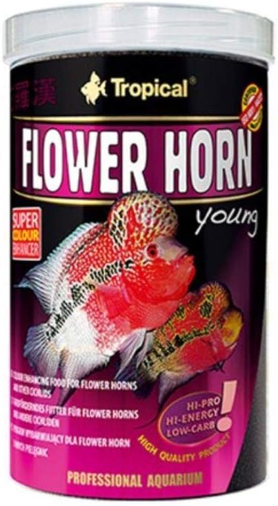 FLOWER HORN YOUNG PELLET 1000ml / 380g - colour-enhancing food for young flowerhorns & cichlids, supports growth & vibrant colour