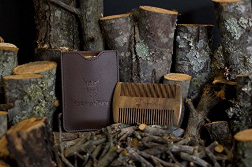 Wooden Beard Comb & Case - Fine & Coarse Teeth from Striking Viking - Anti-Static and Hypoallergenic Wood Pocket Comb For Beards & Mustaches