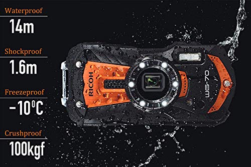 RICOH WG-70 Orange Compact 16 Mp, Étanche 14 Mètres, Résistant aux Chocs (1, 60 m), mode sous-Marin avec Éclairage LED…