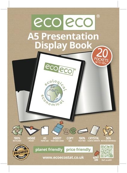 eco-eco A5 50% Recycled 20 Pocket Presentation Display Book- Sustainable Portfolio Folder for Artwork,Certificates, Documents - Image 4