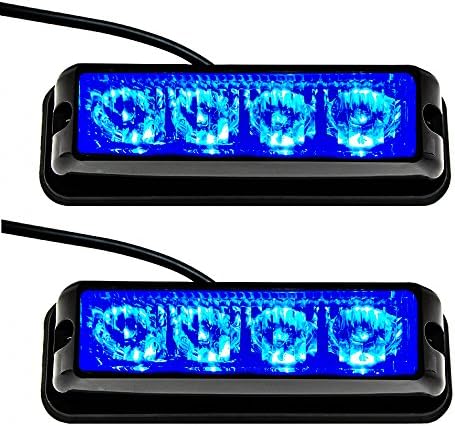 Strobelight Bar 4 LED with Super Bright Blue Emergency Beacon Flash Caution Strobe Light Bar with 17 Different Flashing (2PCS)