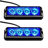 Strobelight Bar 4 LED with Super Bright Blue Emergency Beacon Flash Caution Strobe Light Bar with 17 Different Flashing (2PCS)