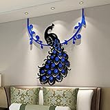 Wall Sticker ZTY66, DIY 3D Peacock Acrylic Crystal Mural Sticker for Living Room Bedroom TV Background Home (Blue)