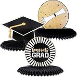 Juvale 3-Pack Black and Gold Honeycomb Graduation Centerpieces, Table Party Decorations, 3 Designs