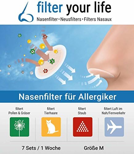 Filter Your Nose LIFE Allergy Filter, Large, Hayfever, Bed Bugs, Dust, Dogs, Cats, Animals, Passive Smoking, Air Pollution, Reduces The Risk Of Infection Virus