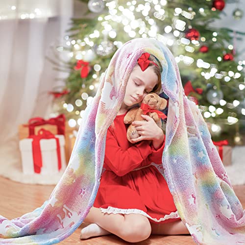 smartelf Glow In The Dark Throw Blankets Luminous Unicorns Blanket for Girls Soft Flannel Fleece Blanket Rainbow Unicorn Toy Bedroom Decor for Girls Kids Birthday Christmas 50x60 inch