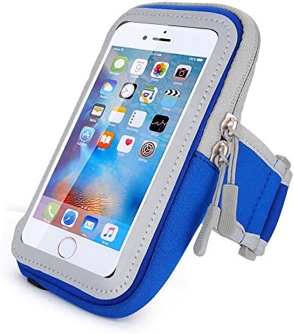 Escase Waterproof Cell Phone Armband: 5.5 Inch Case for iPhone 7,6,6S,SE,5 and Galaxy Note 5 4 3 Edge S5 S6 S7, - Adjustable Reflective Velcro Workout Band, Screen Protector &amp; Wallet Card Slot (Blue)