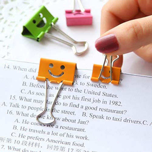 Transer 10 Pcs Cute Smile Metal Binder Clip Album Bills Paper Files Clips Stationary Office (Random Color, 10) - Thumbnail 2