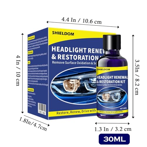 SHIELDOM Car Headlight Restoration Kit Restorer for Auto Headlamp Cleaner Renewal Set of | 7X Sandpaper | 1x Sponge | 1x Towel | Remove Scratches Yellowing and Oxidation - 30ML