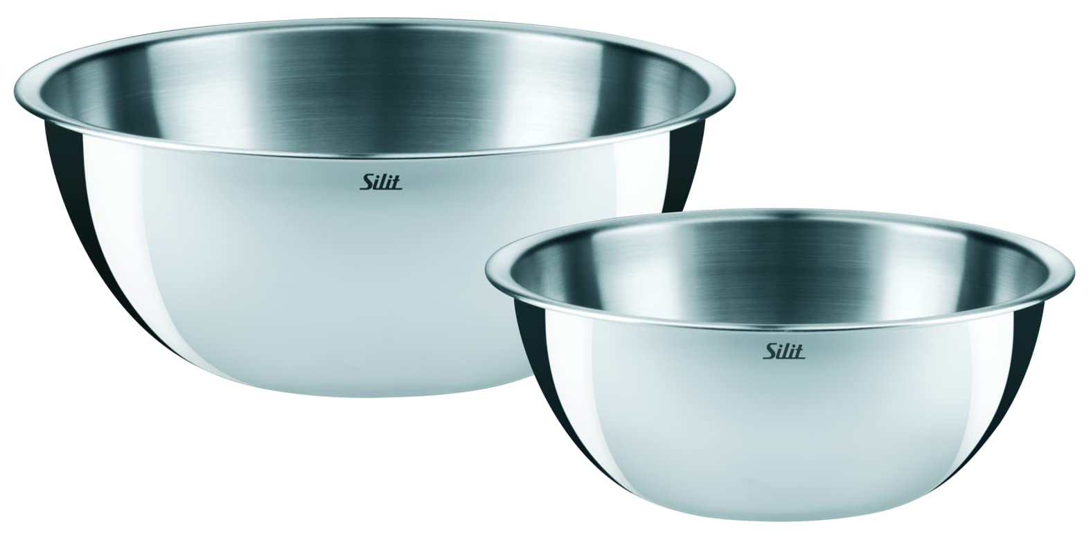 Silit Set of 2 Stainless Steel Bowls for the Kitchen, Multifunctional Mixing Bowl, Salad Bowl, Stainless Steel, Dough Bowl, Stackable
